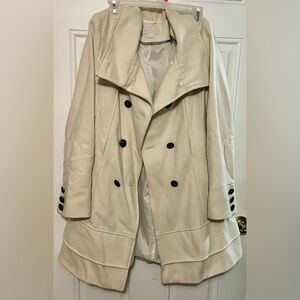 New York & Company Cream Trench Coat with Black Buttons